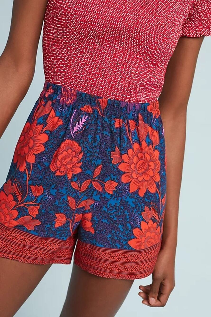Anthropologie ett:wa Whnnewood Bedruckte Red Blue Floral Shorts Medium